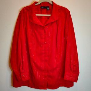 *NWOT* Maggie Barnes Women’s 2X Button Up Stretch Top – Dressy Long Sleeve - Red